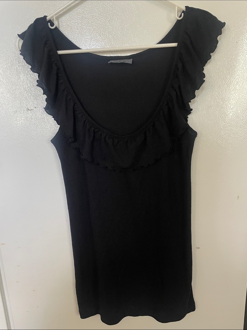 Michael Stars OS Black Cotton Nylon Blend‎ Everyday Comfort Ruffle Tank Blouse